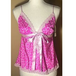 VINTAGE NEW Size L Jezebel y2k Pink Lace Ribbon Camisole Keyhole Gyaru Tank Top